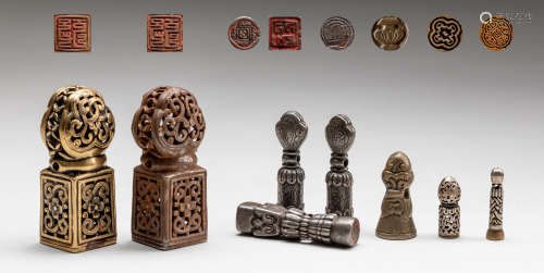 Group Of 19th Tibetan Chinese Antique Bronze Metal Seals