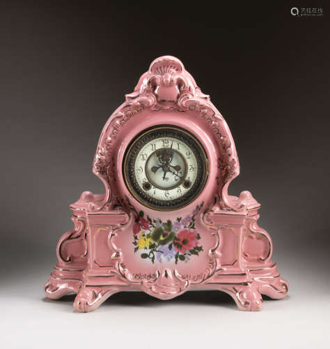 French Antique Rose Cream Porcelain Clock