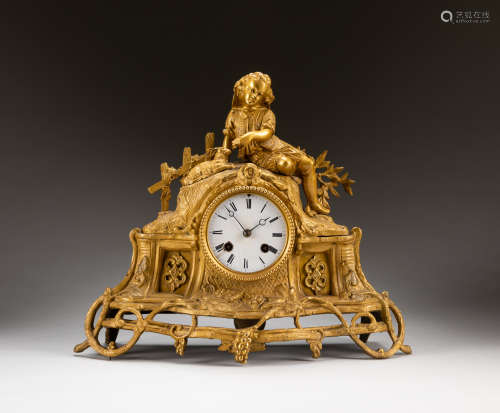 French Antique Gilt Bronze Clock