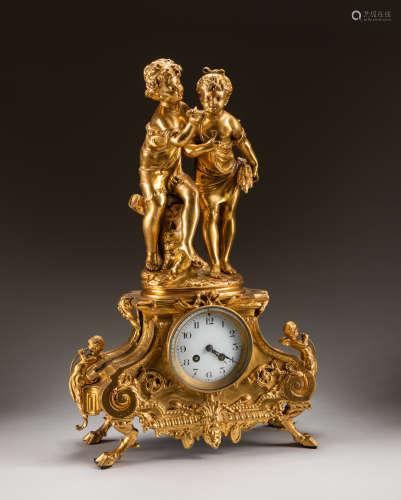 French Antique Gilt Bronze Clock Angle