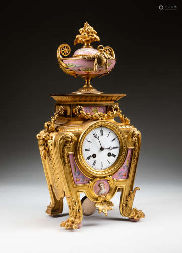 19th French Gilt Enameled Clock