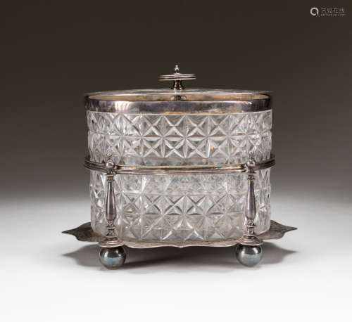 French Crystal Box With Silver Plate Stand