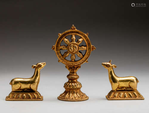 Set Of Early 20th Tibetan Gilt Bronze Pendants