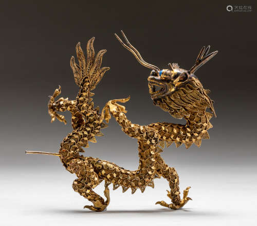 Chinese Antique Silver Gilt Dragon