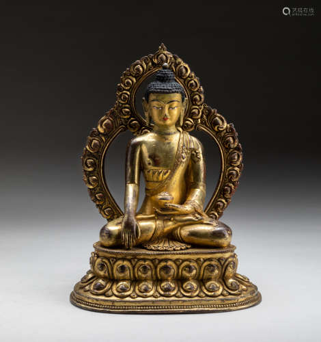 19th Kuangxu Style Sino-Tibetan Gilt Bronze Bhaisajyagyru