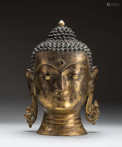Large 19th Chinese Antique Gilt Bronze Bhaisajyagyru Head