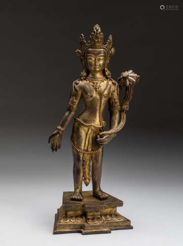 18-19th Chinese Antique Gilt Bronze Buddha