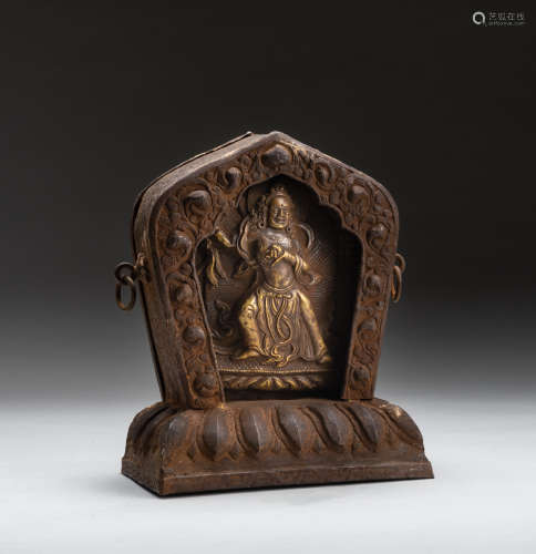 18-19th Tibetan Gilt Bronze Buddha Box