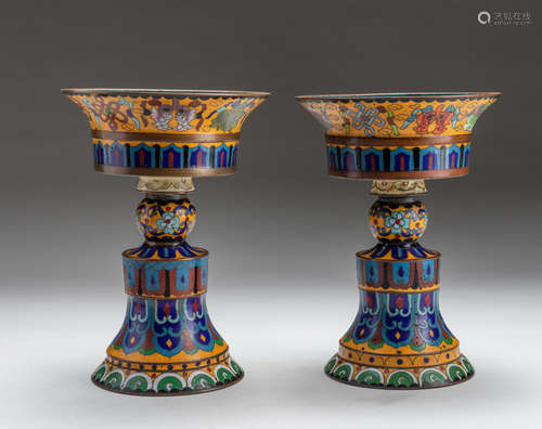 Pair Of 20th Cloisonne Oil Lamps