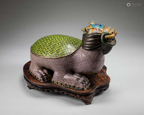 Chinese Antique CloisonnÃ© Turtle With Wood Stand