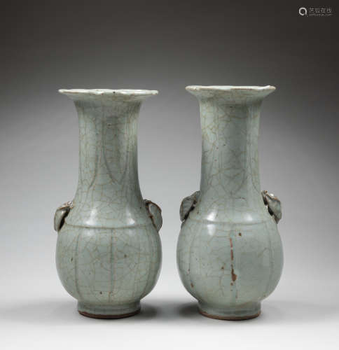 Pair 17-18th Antique Korean Celadon Glazed Vases