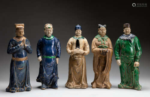 REPAIRED Set Of Ming Antique Glazed Pottery Figures
