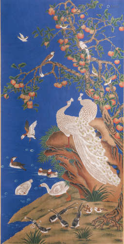 19th Chinese Antique Painting Peacock