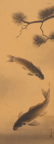 Early 20th Japanese Painting  Fish