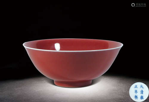 清   紅釉碗