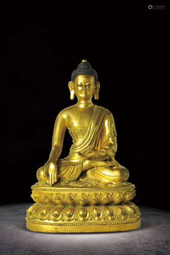清   銅鎏金釋迦牟尼佛坐像