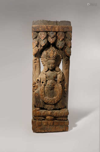 A NEPALESE CARVED WOOD ARCHITECTURAL FRAGMENT