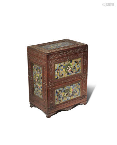 A CHINESE CLOISONNE INSET RECTANGULAR WOOD BOX