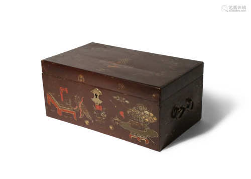 A BROWN LACQUER RECTANGULAR BOX