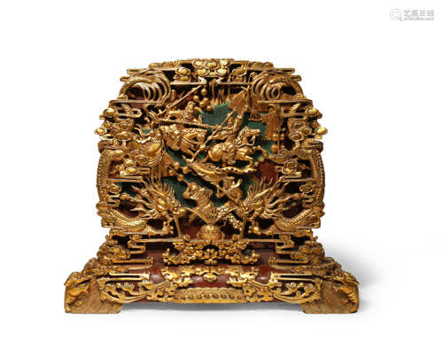 A CHINESE LACQUERED AND GILT-WOOD TABLE SCREEN