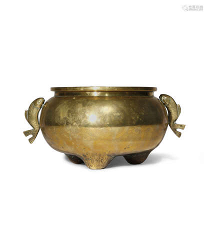 A CHINESE BRONZE TRIPOD INCENSE BURNER