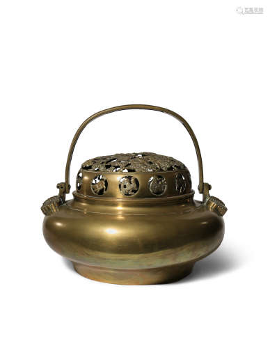 A CHINESE BRASS 'ZODIAC' BRAZIER AND COVER