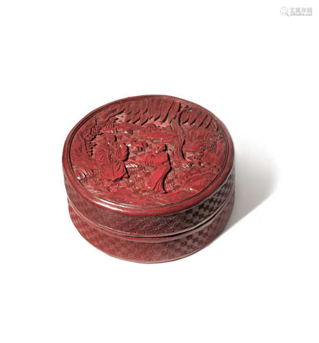 A CHINESE CINNABAR LACQUER CIRCULAR BOX AND COVER