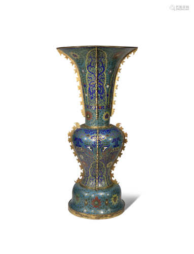 A MASSIVE CHINESE CLOISONNE GU-SHAPED VASE