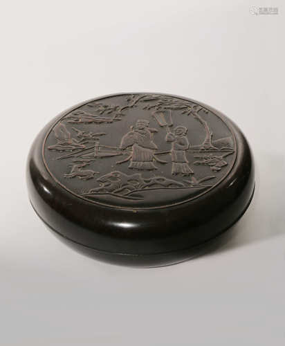 A CHINESE HARDWOOD CIRCULAR BOX AND COVER