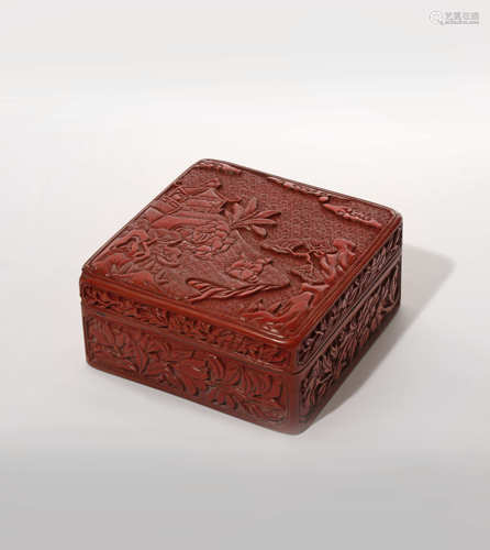 A CHINESE CINNABAR LACQUER SQUARE BOX AND COVER