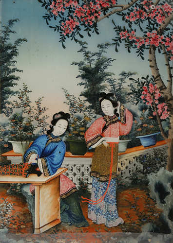 TWO CHINESE REVERSE GLASS PAINTINGS