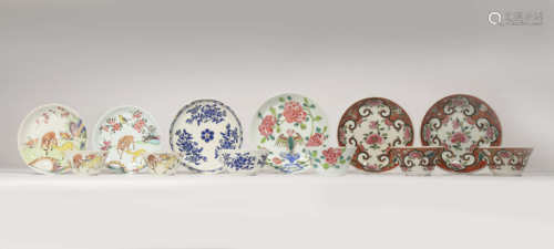 SIX CHINESE TEA BOWLS AND SAUCERS