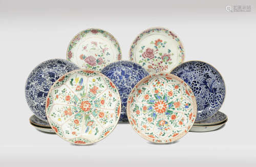 ELEVEN LARGE CHINESE PORCELAIN DISHES