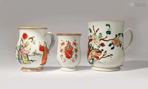 THREE CHINESE FAMILLE ROSE MUGS