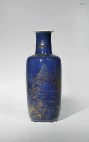 A SMALL CHINESE POWDER BLUE-GROUND ROULEAU VASE