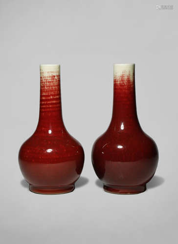 TWO CHINESE FLAMBE GLAZED BOTTLE VASES