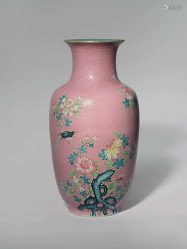 A CHINESE FAMILLE ROSE PINK-GROUND VASE