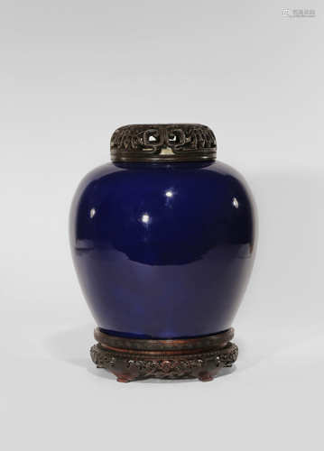 A CHINESE BLUE GLAZED OVOID VASE