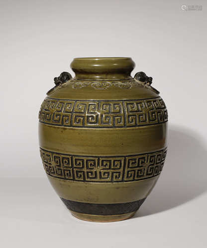 A CHINESE TEADUST GLAZED ARCHAISTIC VASE