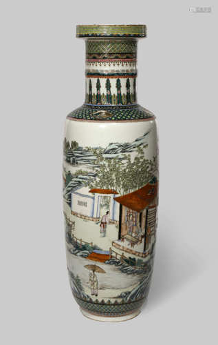 A LARGE CHINESE FAMILLE ROSE ROULEAU VASE