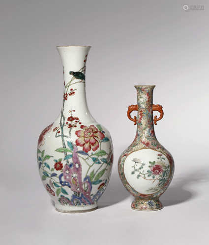 TWO CHINESE FAMILLE ROSE VASES