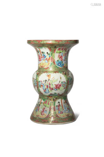 A CHINESE CANTON FAMILLE ROSE GU-SHAPED VASE