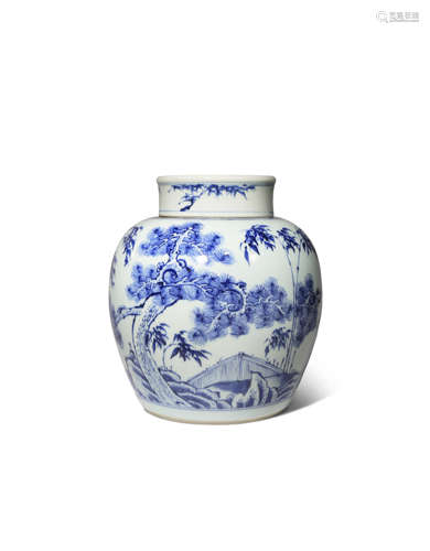 A CHINESE BLUE AND WHITE 'THREE FRIENDS OF WINTER' OVOID VASE