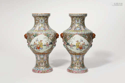 A PAIR OF CHINESE FAMILLE ROSE 'BOYS' VASES