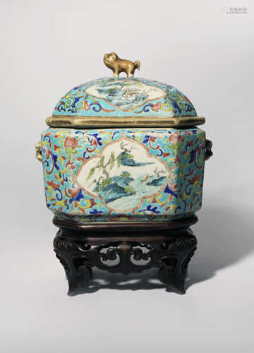 A CHINESE FAMILLE ROSE TURQUOISE-GROUND BOWL