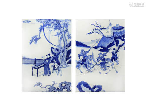 A PAIR OF CHINESE BLUE AND WHITE PORCELAIN PLAQUES