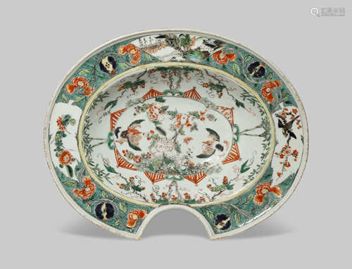 A CHINESE FAMILLE VERTE BARBER'S BOWL