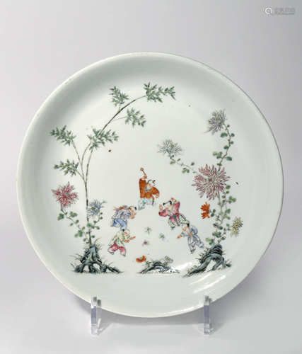 A CHINESE FAMILLE ROSE 'BOYS' DISH