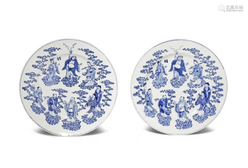 A PAIR OF CHINESE BLUE AND WHITE 'BAXIAN' PLATES