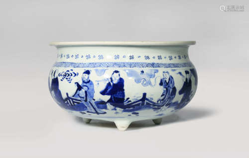 A CHINESE BLUE AND WHITE 'BAXIAN' TRIPOD INCENSE BURNER